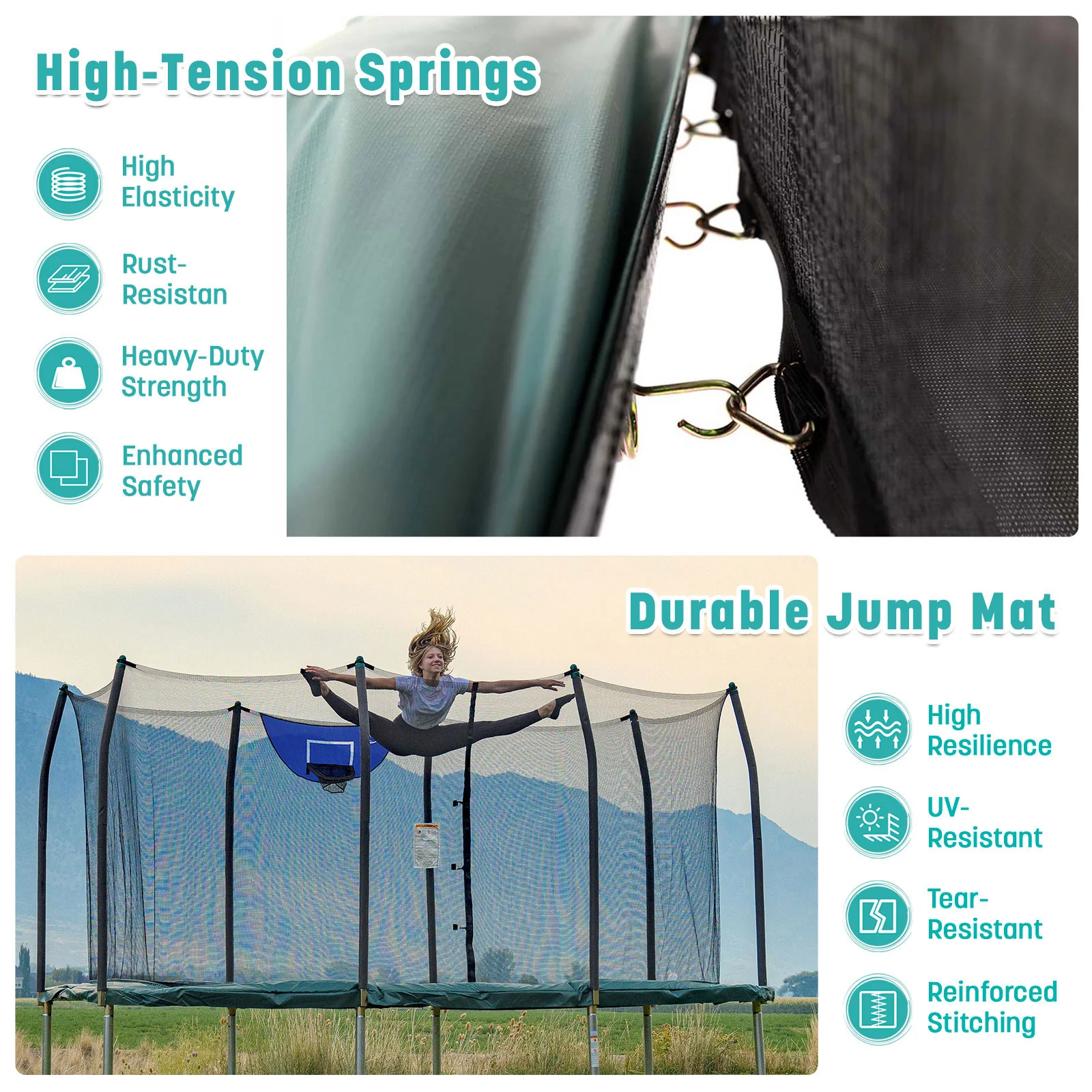 14'x8' Trampoline with Enclosure Net and Basketball Game - Image 6