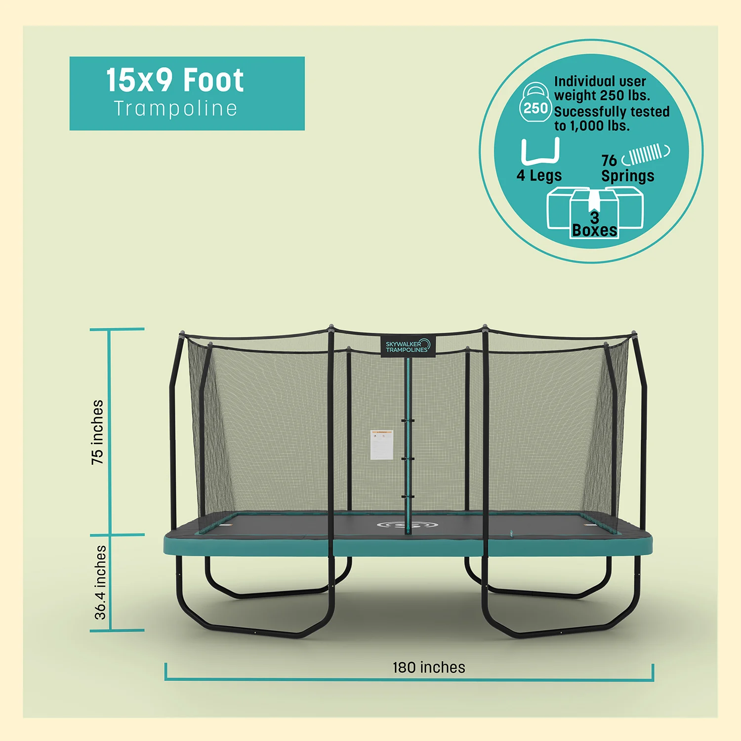 Signature Series 15'x9' Rectangle Outdoor Trampoline with Enclosure - Image 4