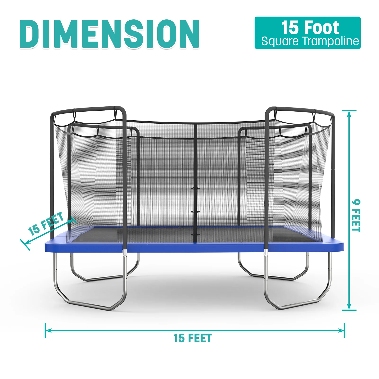 15' Square Trampoline - Blue - Image 3